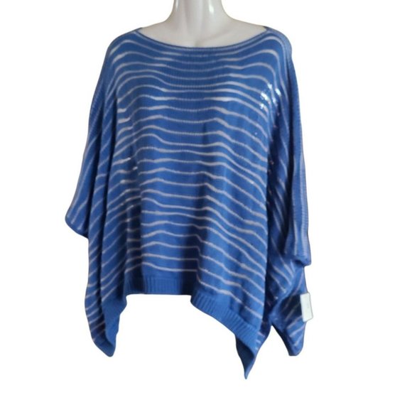 Guido Lombadi Women knitted Rectangular Pull on Cover Up Sweater Blue XL $300 - Picture 1 of 5